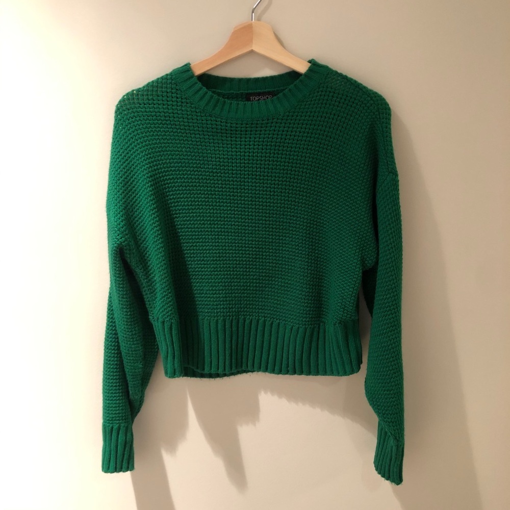 Topshop cropped sweater in green